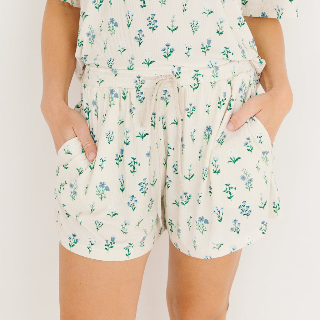 Morning Meadow Small Ribbed Women's Shorts Set