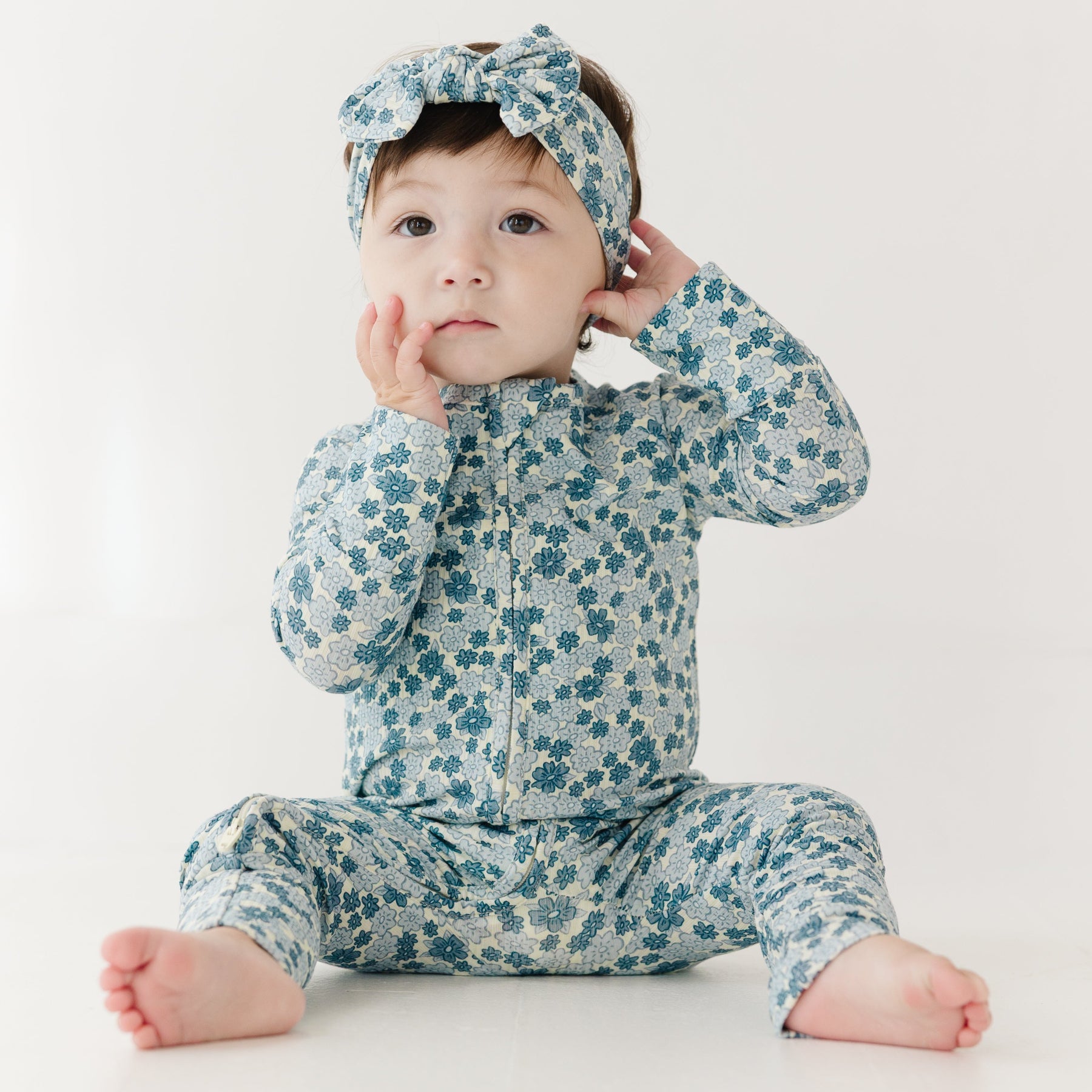 Bluebell Blossoms Small Ribbed Zip Romper