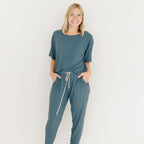 Dark Steel Blue Small Ribbed Women's Short Sleeve Top