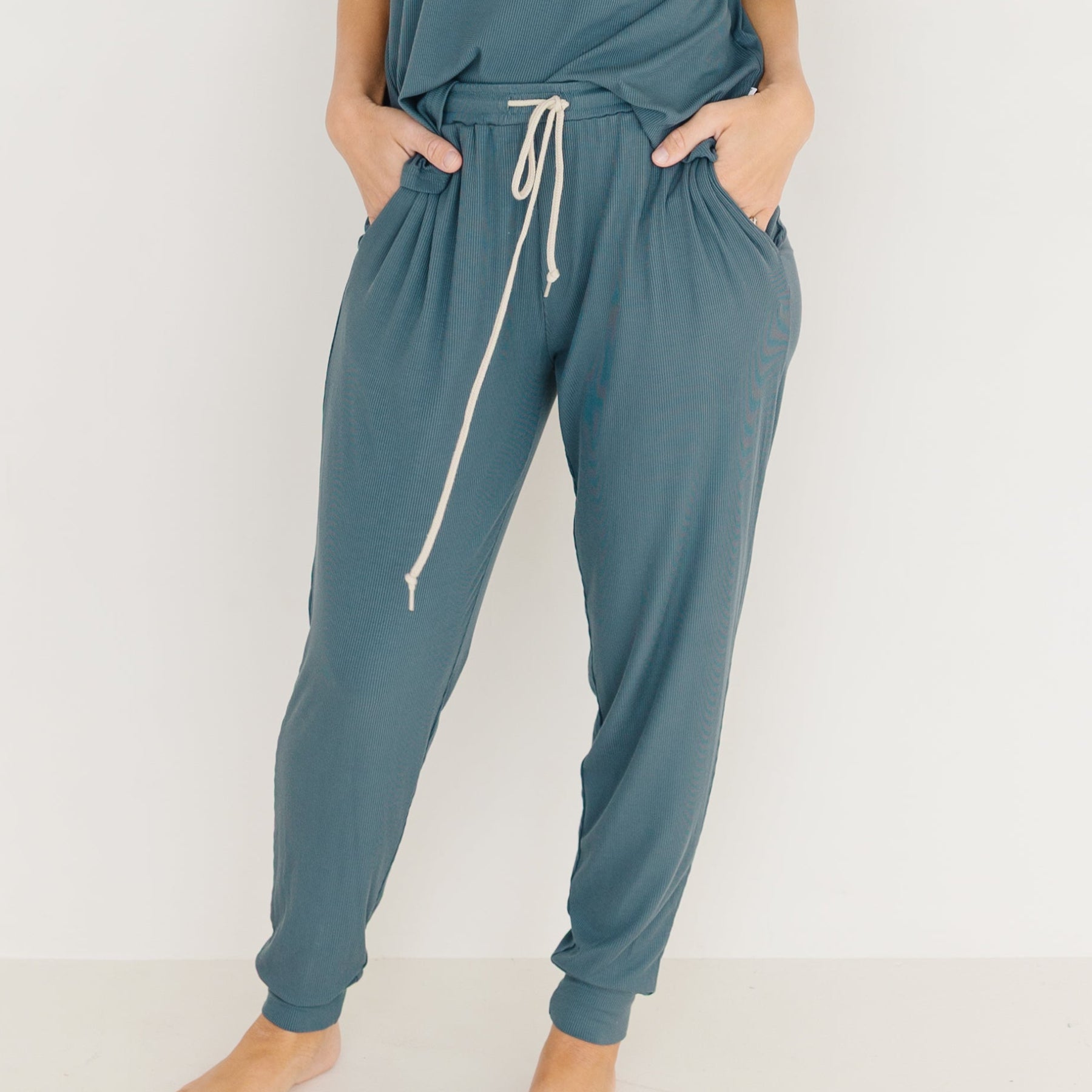 Dark Steel Blue Small Ribbed Women's Pants