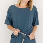 Dark Steel Blue Small Ribbed Women's Short Sleeve Top