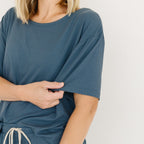 Dark Steel Blue Small Ribbed Women's Short Sleeve Top