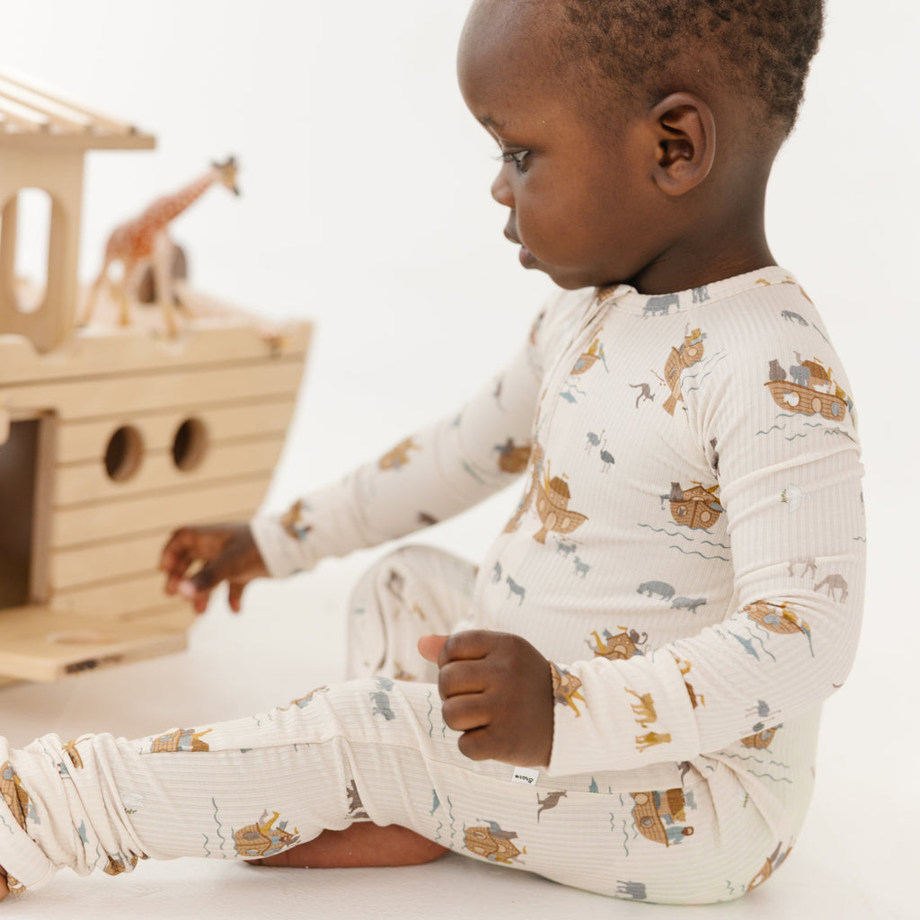 Noah's Ark Small Ribbed Zip Romper