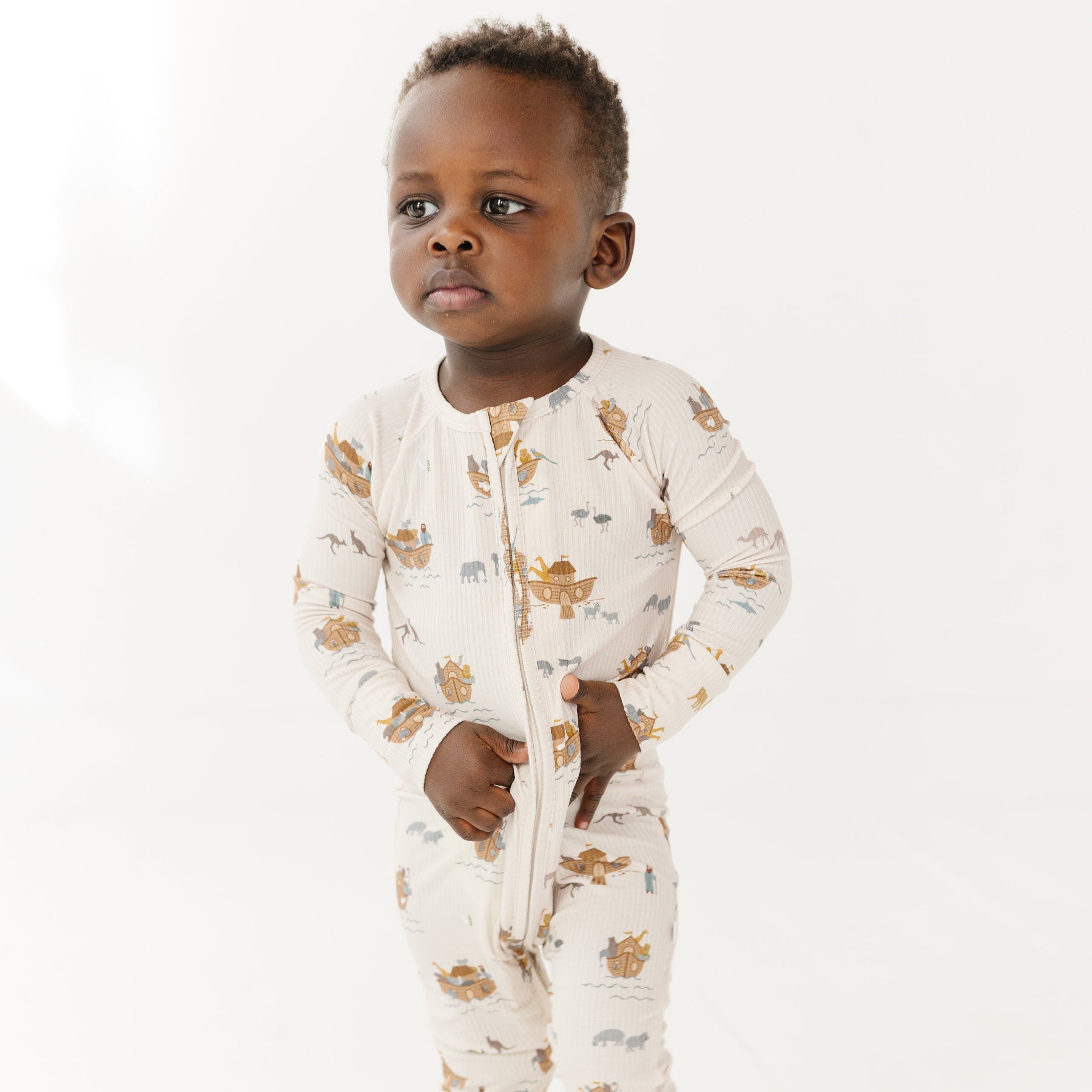 Noah's Ark Small Ribbed Zip Romper