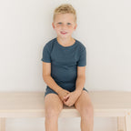 Dark Steel Blue Small Ribbed Shorts Two-Piece Set