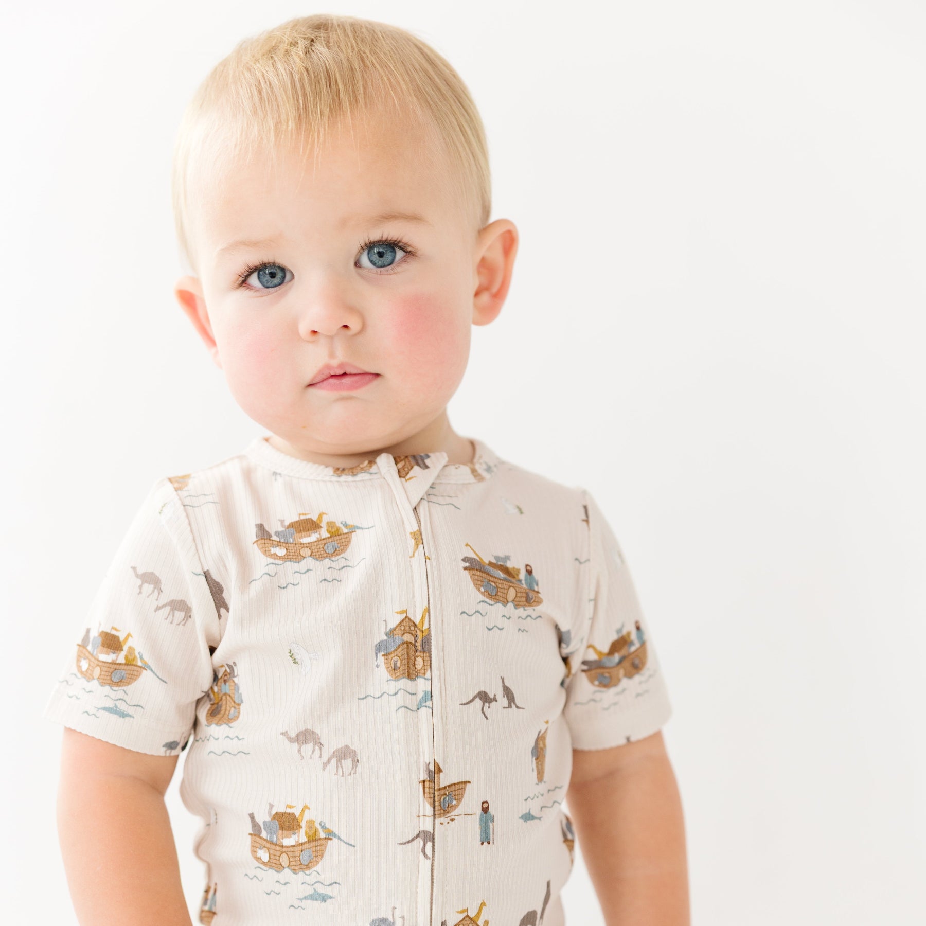 Noah's Ark Small Ribbed Summer Zip Romper
