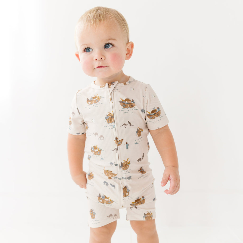 Noah's Ark Small Ribbed Summer Zip Romper