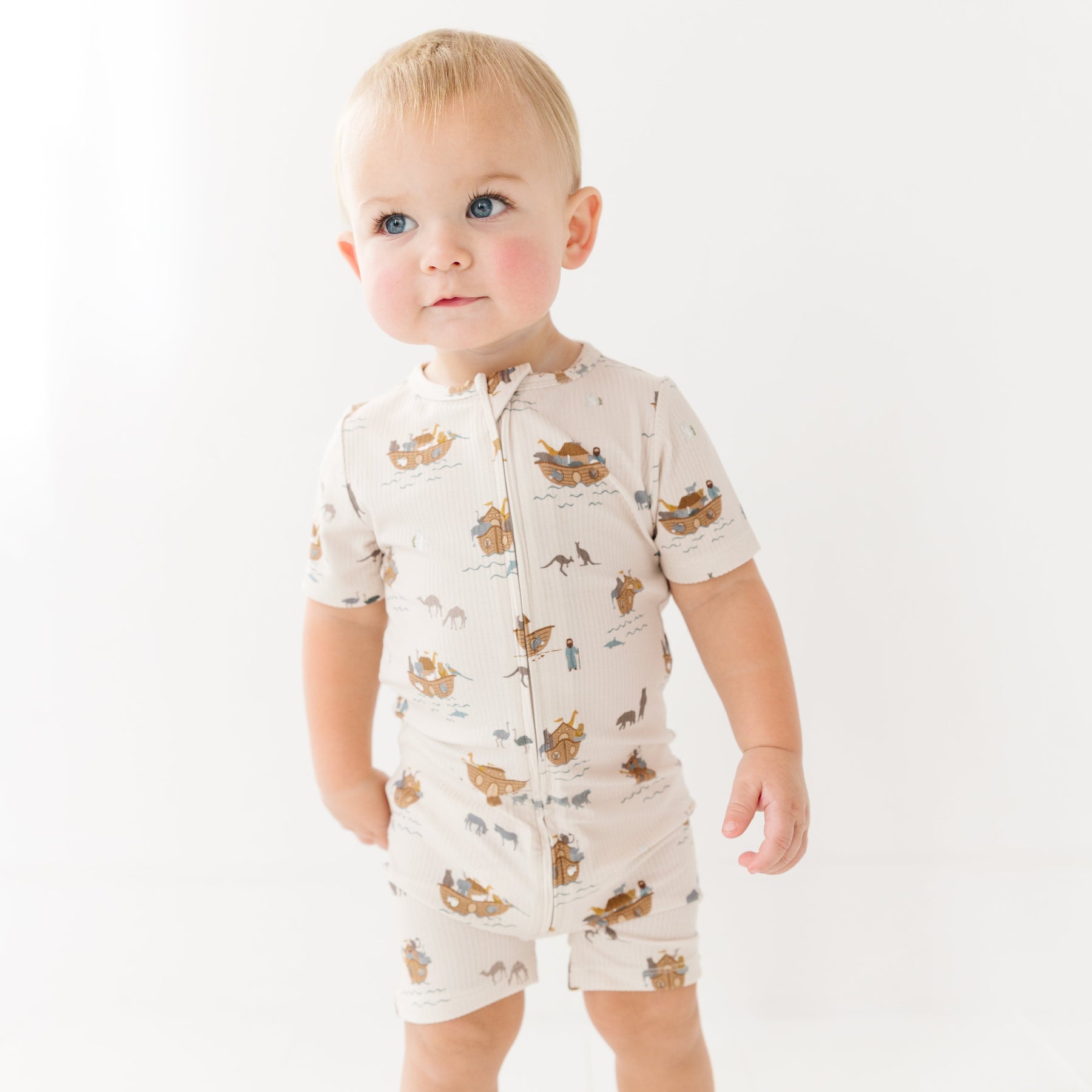 Noah's Ark Small Ribbed Summer Zip Romper