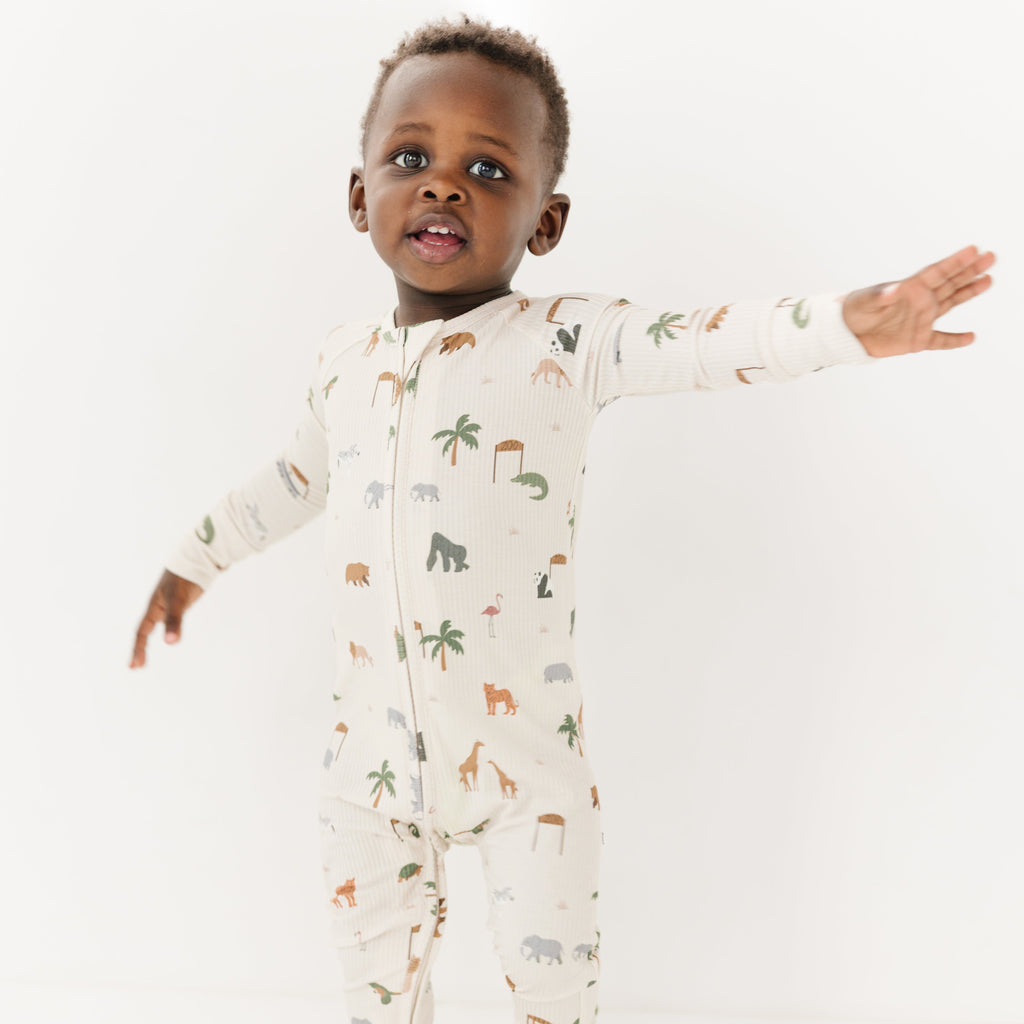 Zoo Day Small Ribbed Zip Romper