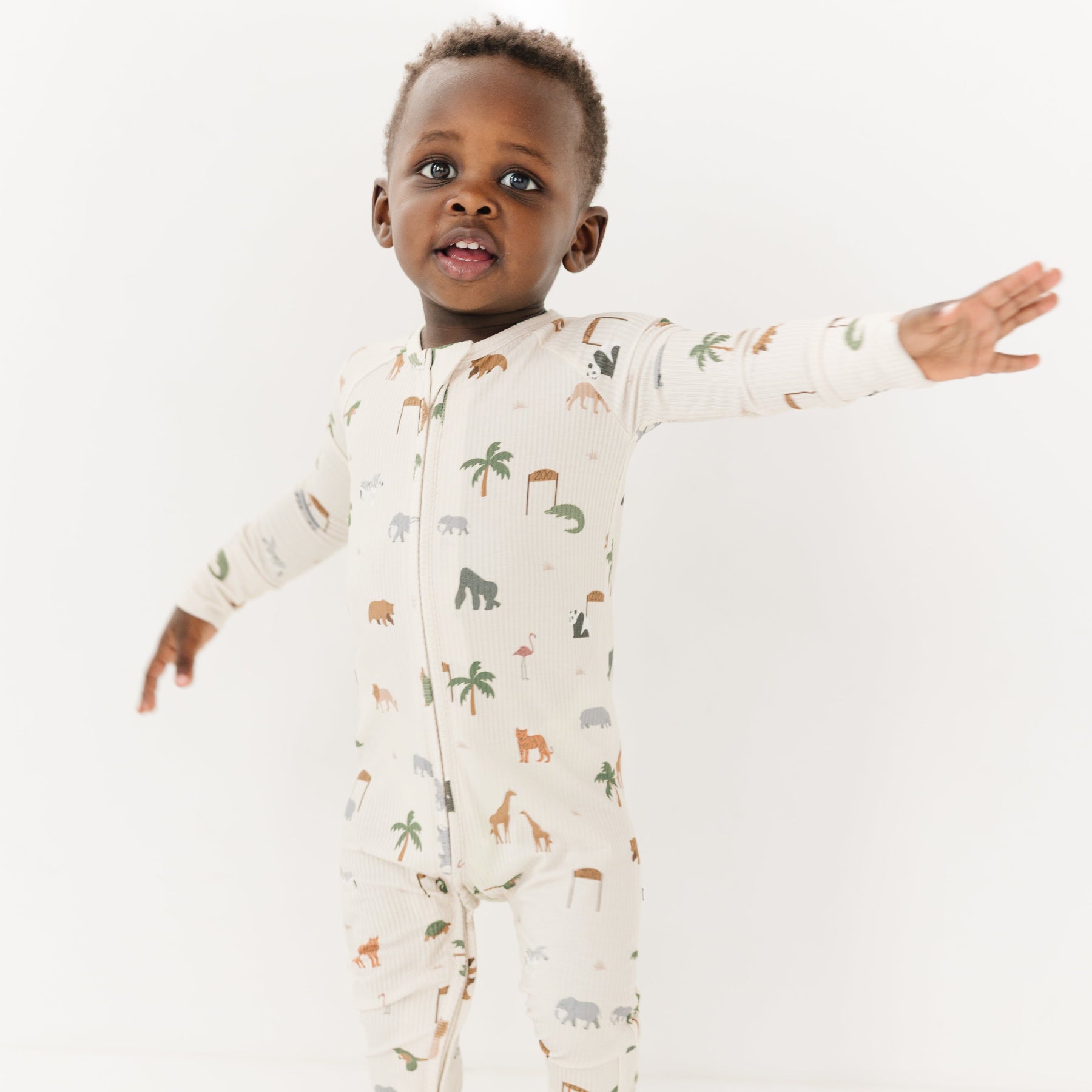 Zoo Day Small Ribbed Zip Romper