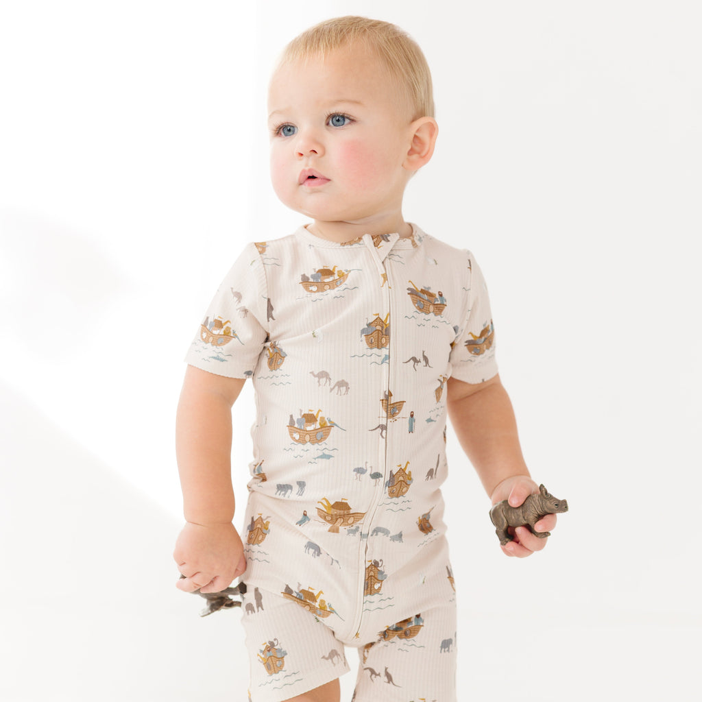Noah's Ark Small Ribbed Summer Zip Romper