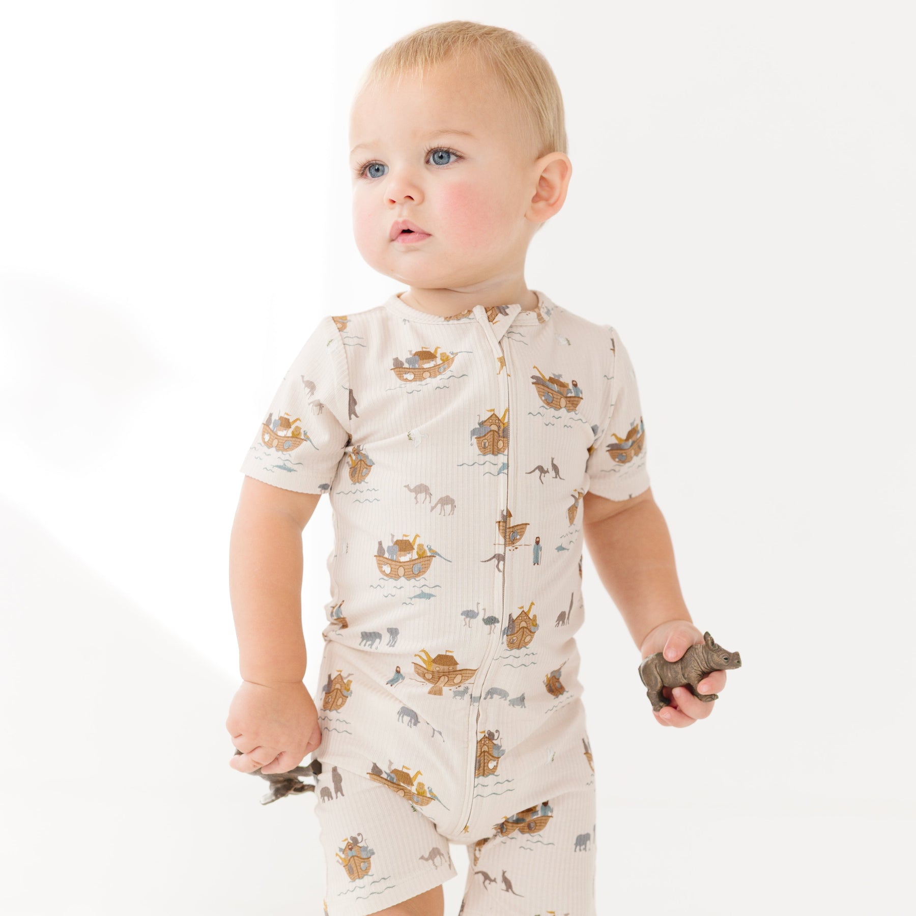 Noah's Ark Small Ribbed Summer Zip Romper