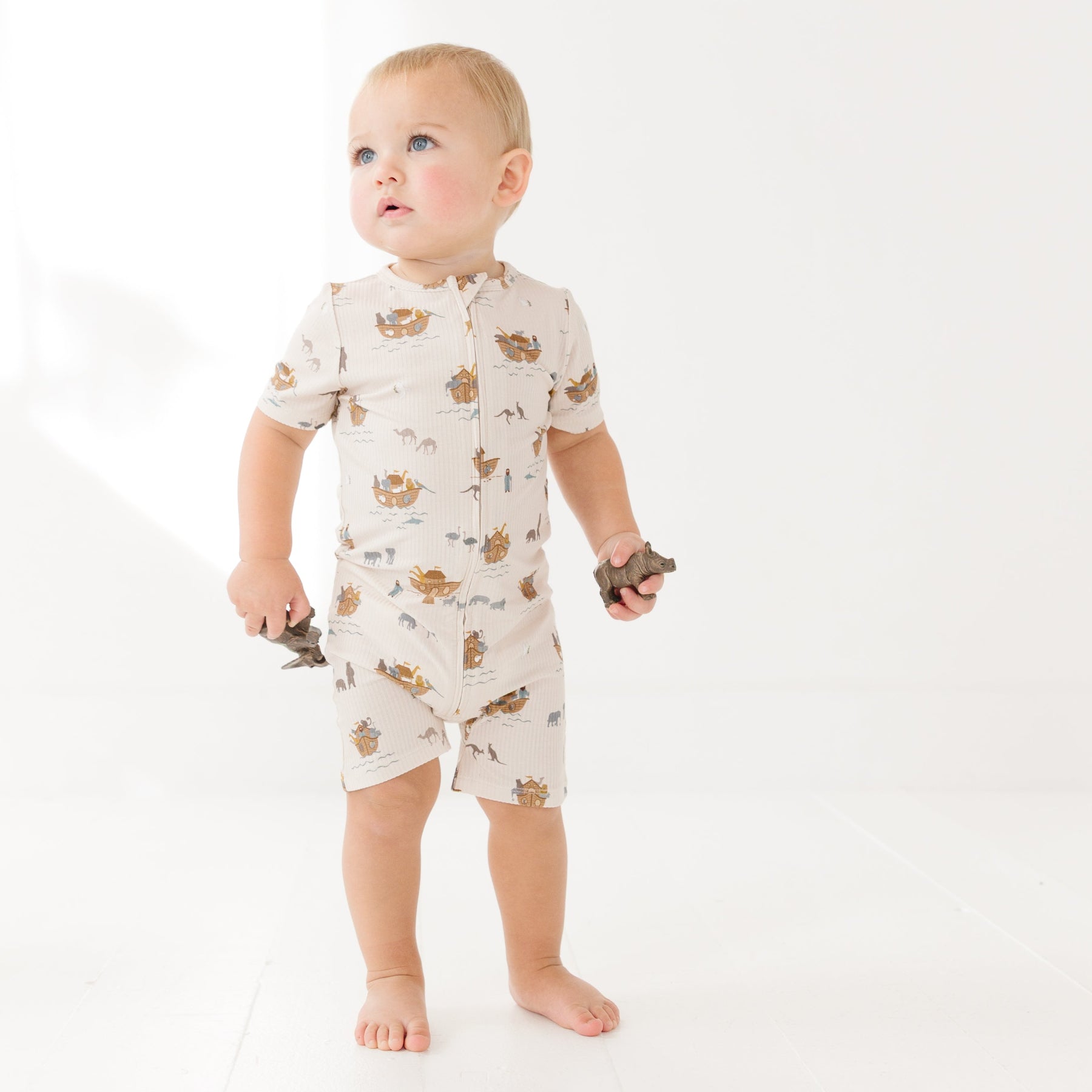 Noah's Ark Small Ribbed Summer Zip Romper