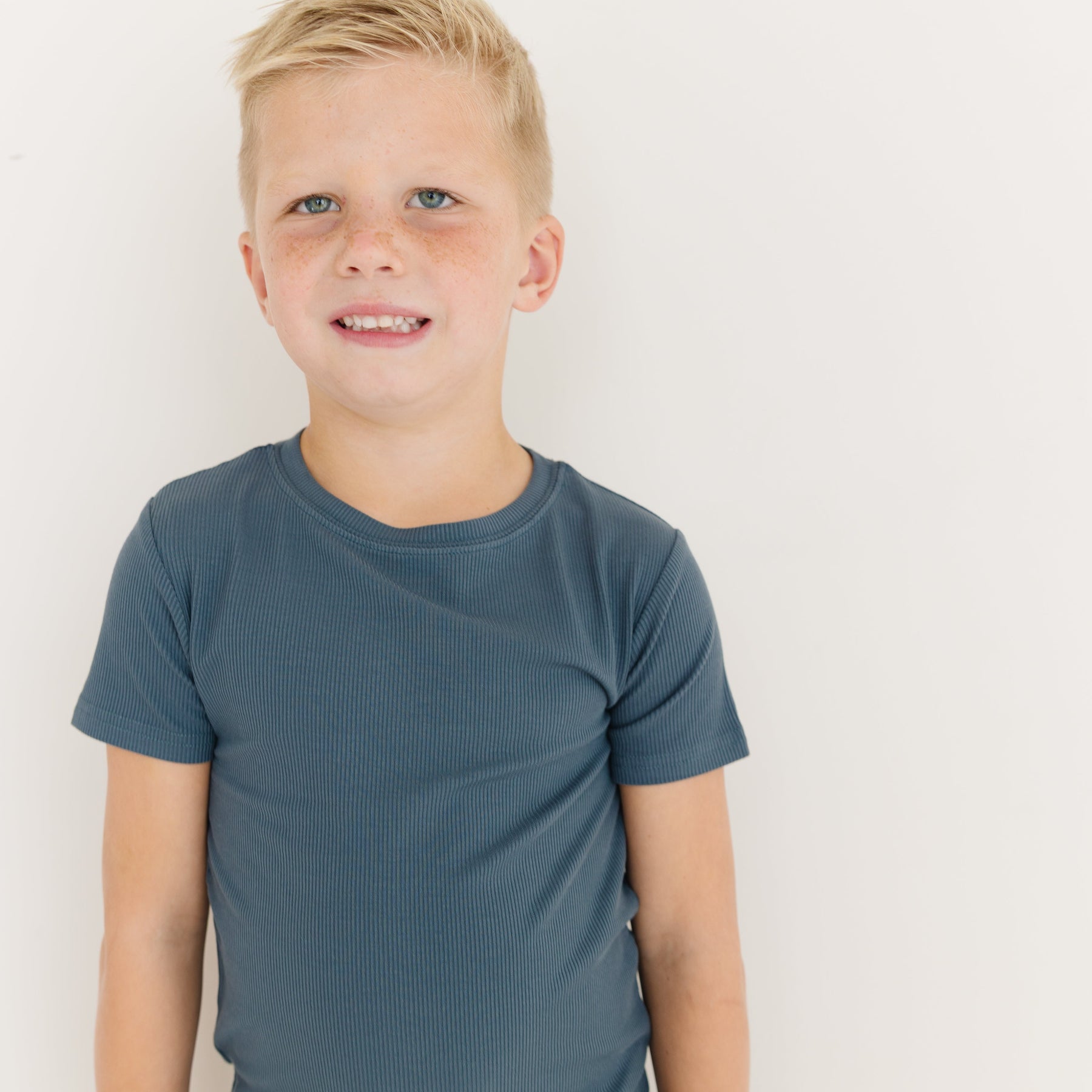 Dark Steel Blue Small Ribbed Shorts Two-Piece Set