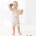 Zoo Day Small Ribbed Summer Zip Romper