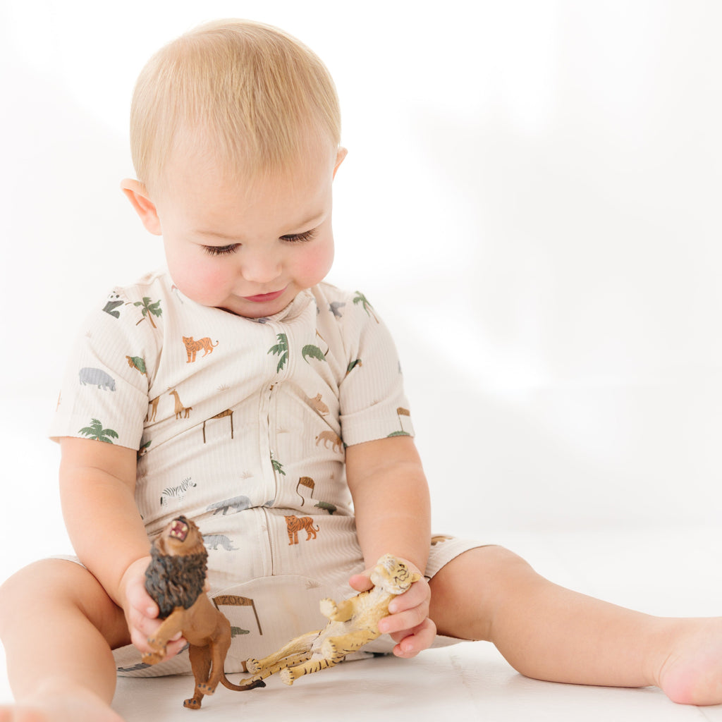 Zoo Day Small Ribbed Summer Zip Romper