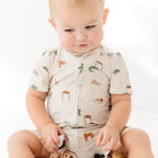 Zoo Day Small Ribbed Summer Zip Romper
