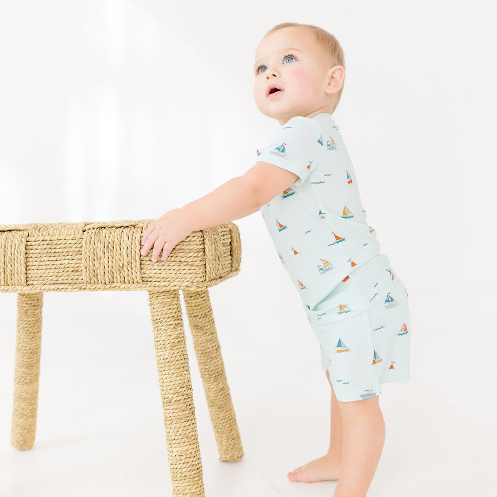 Nautical Boats Small Ribbed Shorts Two-Piece Set