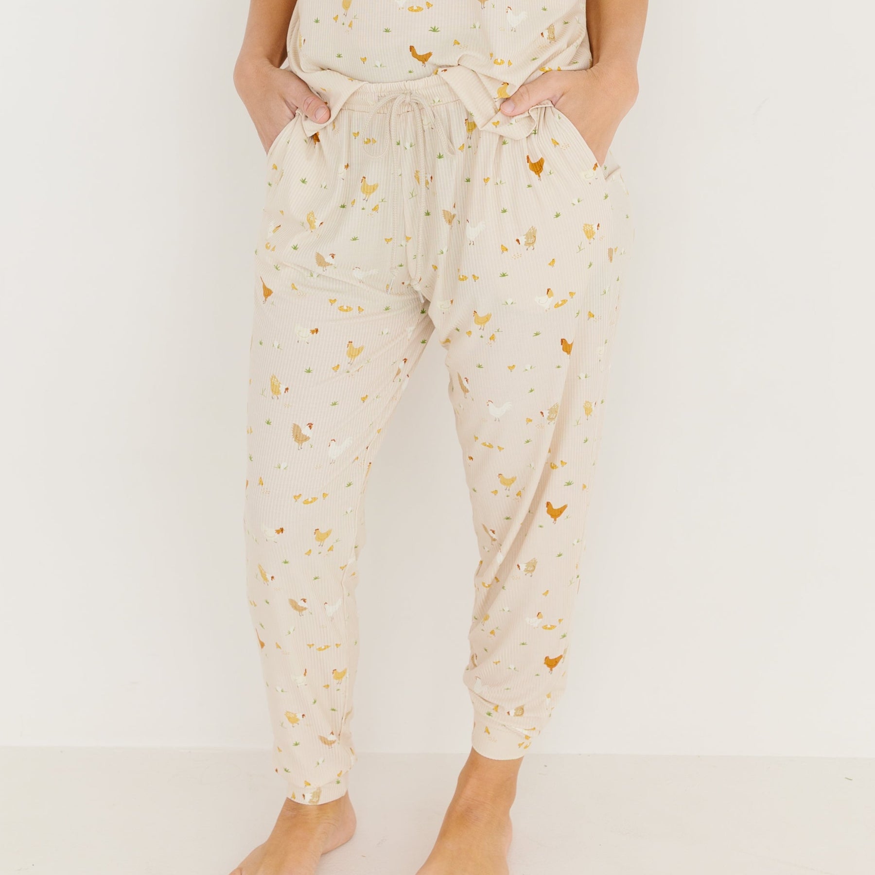 Chickens Small Ribbed Women's Short Sleeve & Pants Matching Set