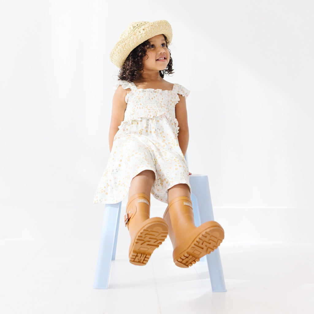 Whimsical Floral Small Ribbed Flutter Sleeve Dress