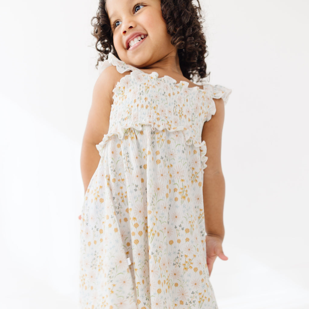 Whimsical Floral Small Ribbed Flutter Sleeve Dress