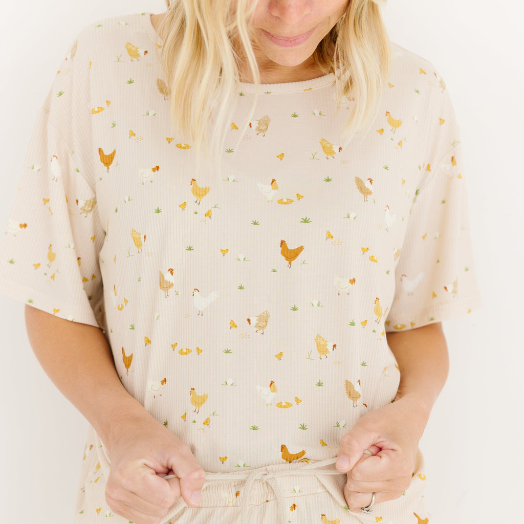 Chickens Small Ribbed Women's Short Sleeve Top