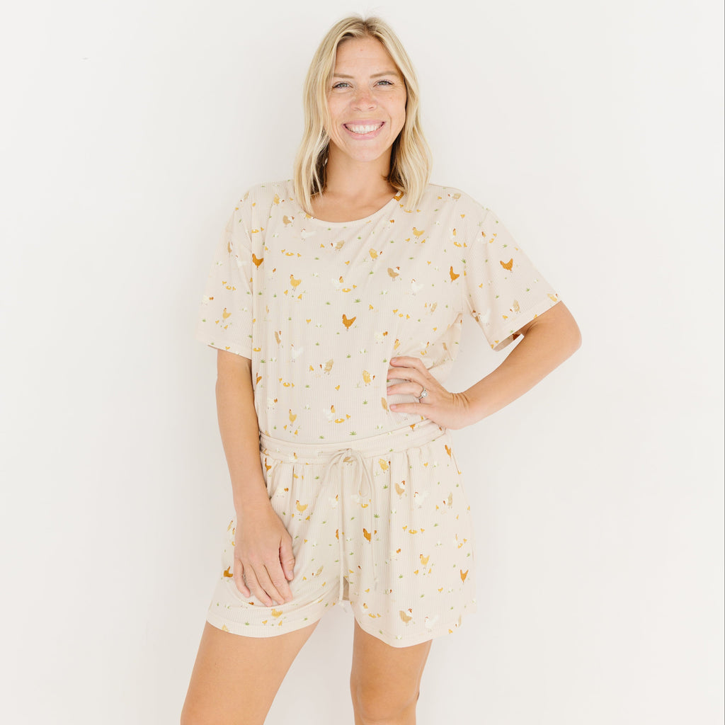 Chickens Small Ribbed Women's Short Sleeve Top