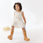 Whimsical Floral Small Ribbed Flutter Sleeve Dress