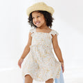 Whimsical Floral Small Ribbed Flutter Sleeve Dress