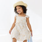 Whimsical Floral Small Ribbed Flutter Sleeve Dress