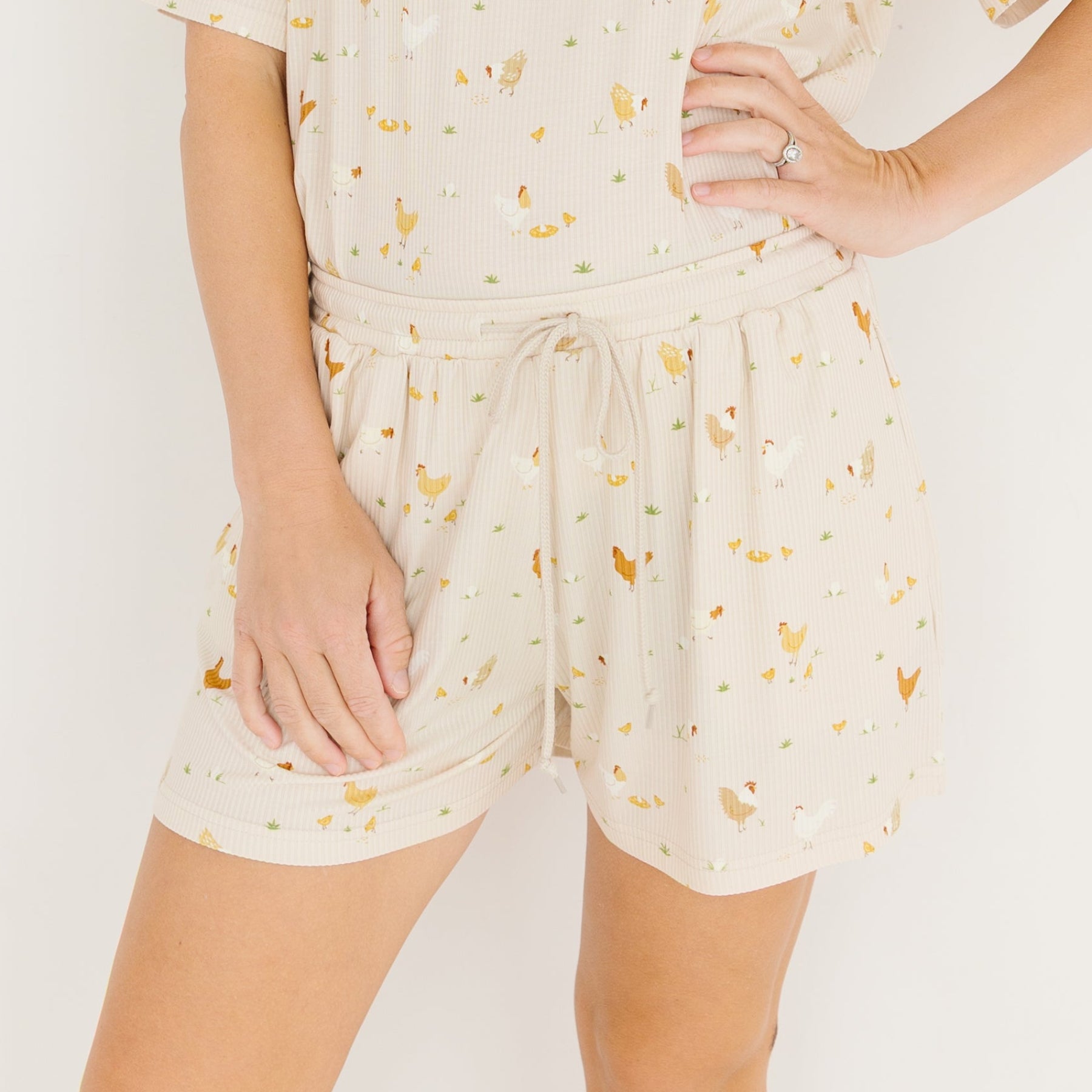 Chickens Small Ribbed Women's Shorts Set