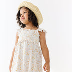 Whimsical Floral Small Ribbed Flutter Sleeve Dress