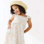 Whimsical Floral Small Ribbed Flutter Sleeve Dress