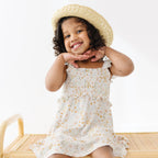 Whimsical Floral Small Ribbed Flutter Sleeve Dress