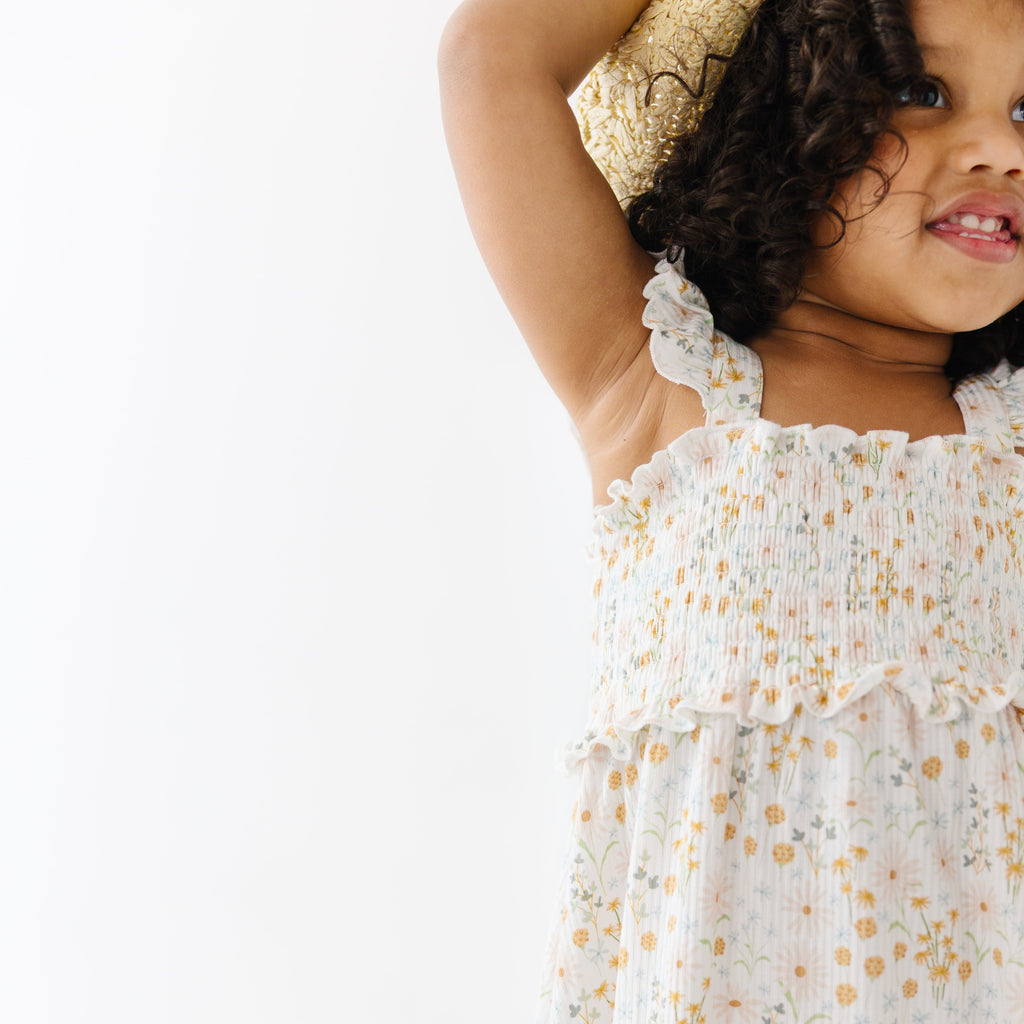 Whimsical Floral Small Ribbed Flutter Sleeve Dress