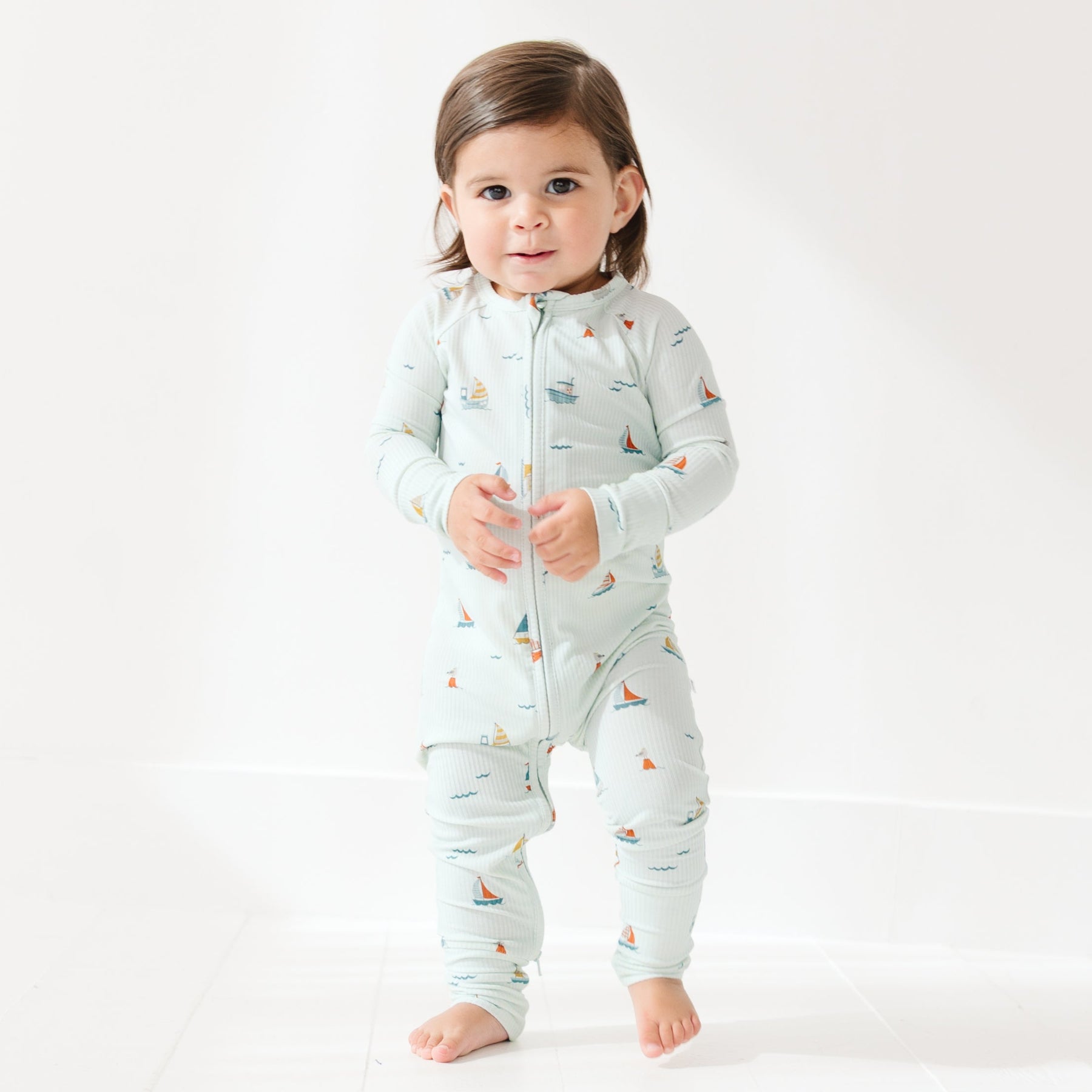 Nautical Boats Small Ribbed Zip Romper