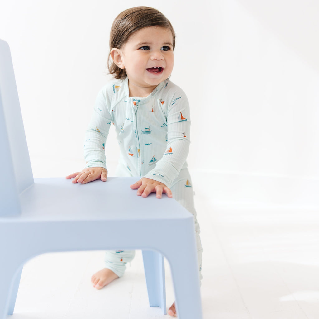 Nautical Boats Small Ribbed Zip Romper