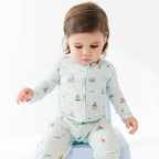 Nautical Boats Small Ribbed Zip Romper