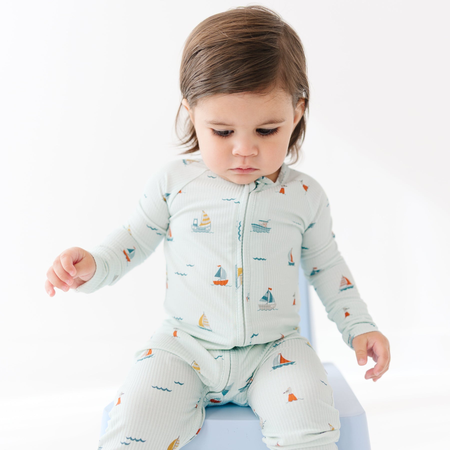 Nautical Boats Small Ribbed Zip Romper