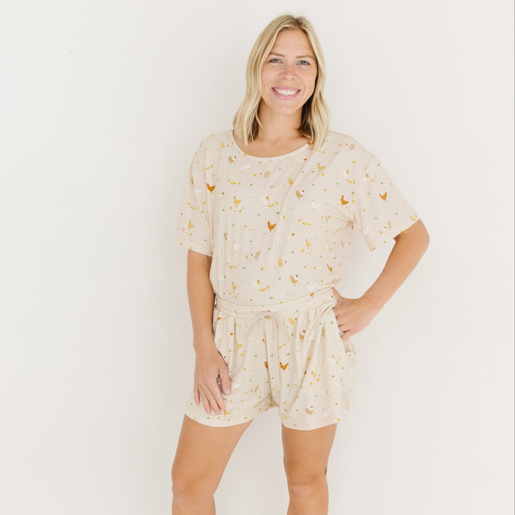 Chickens Small Ribbed Women's Short Sleeve Top