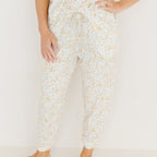 Whimsical Floral Small Ribbed Women's Short Sleeve & Pants Matching Set