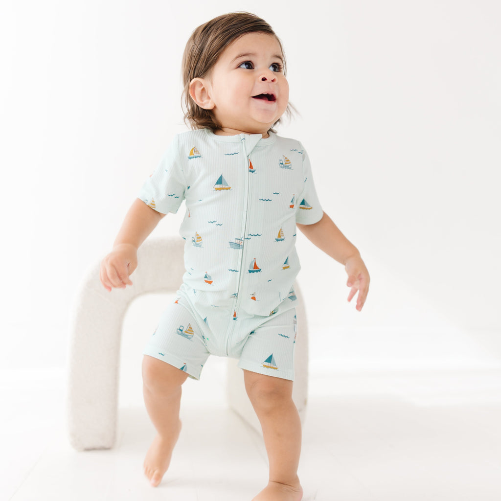 Nautical Boats Small Ribbed Summer Zip Romper