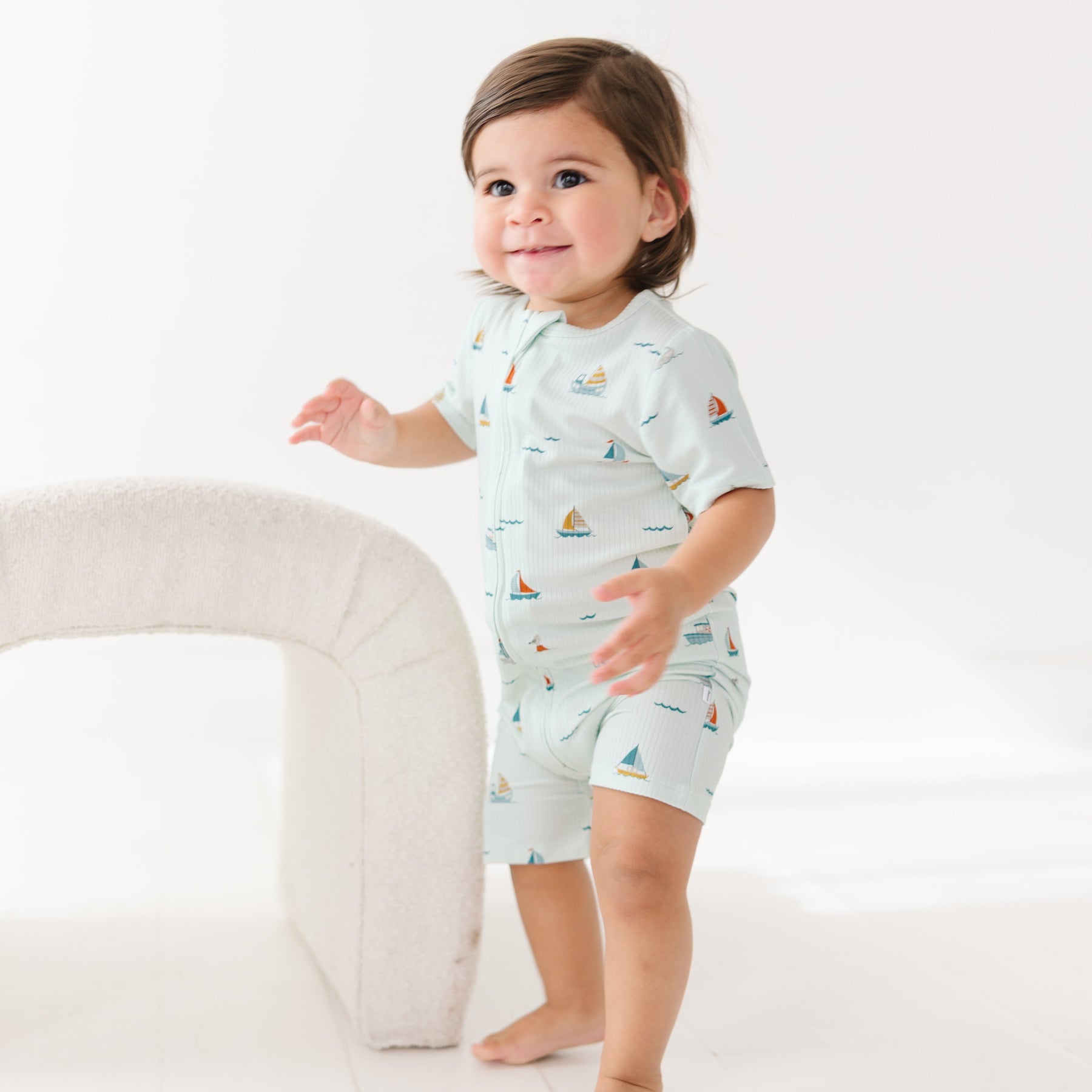 Nautical Boats Small Ribbed Summer Zip Romper