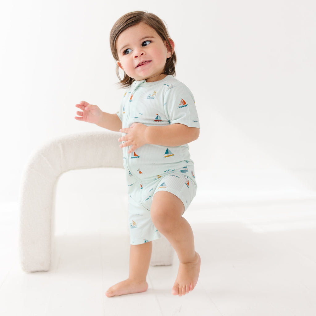 Nautical Boats Small Ribbed Summer Zip Romper
