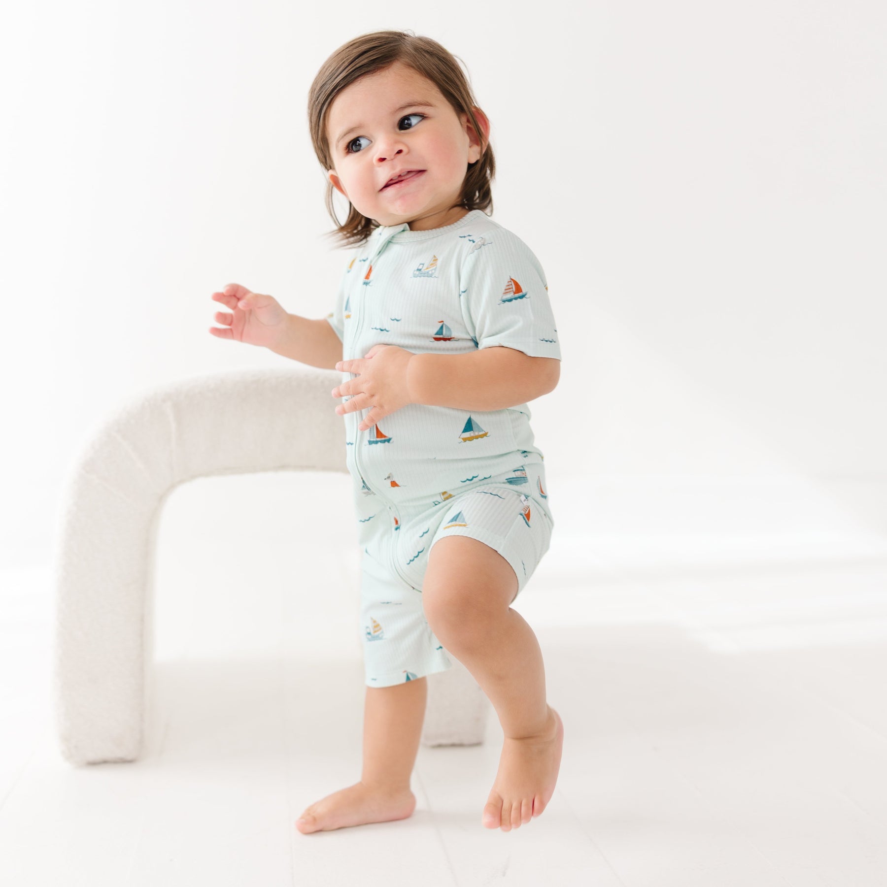 Nautical Boats Small Ribbed Summer Zip Romper