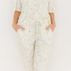 Whimsical Floral Small Ribbed Women's Short Sleeve & Pants Matching Set