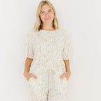 Whimsical Floral Small Ribbed Women's Short Sleeve & Pants Matching Set