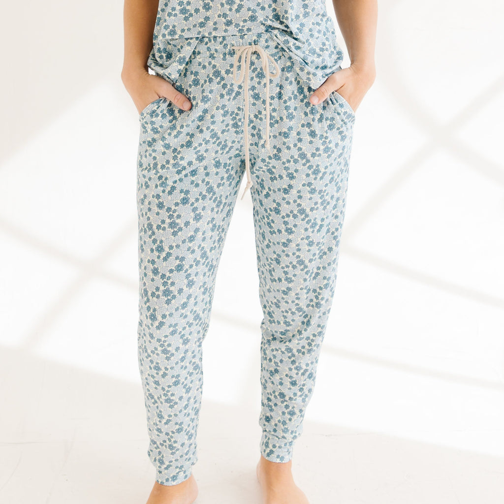 Bluebell Blossoms Small Ribbed Women's Short Sleeve & Pants Matching Set