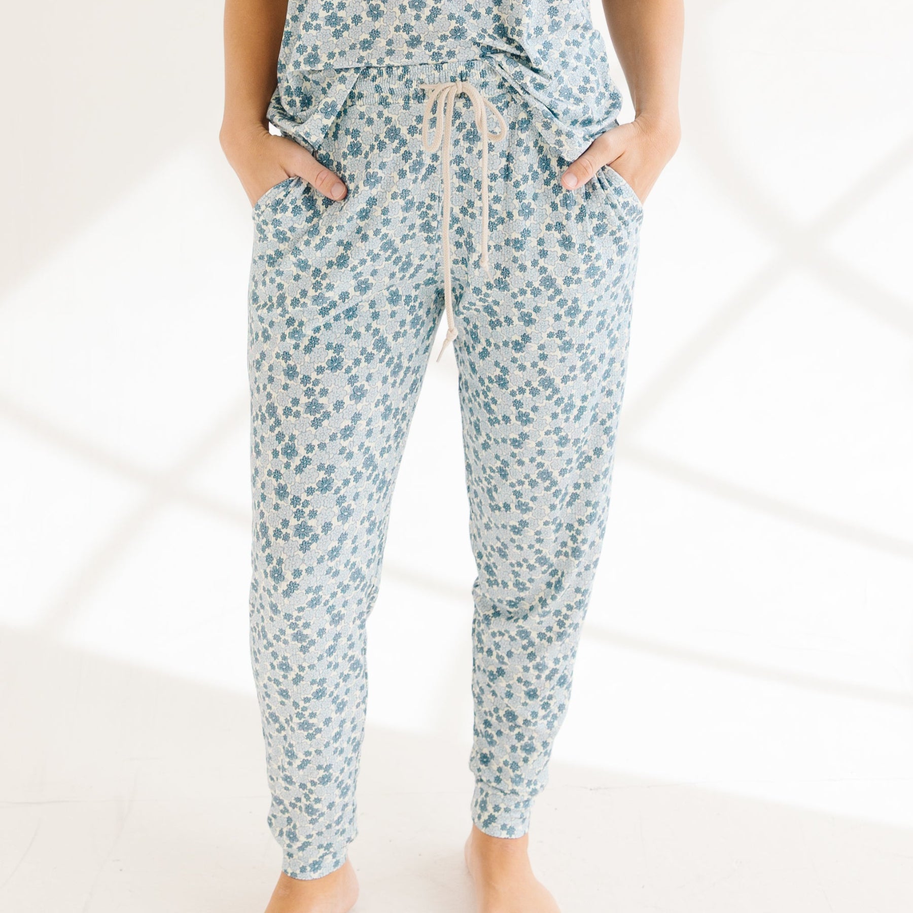 Bluebell Blossoms Small Ribbed Women's Short Sleeve & Pants Matching Set