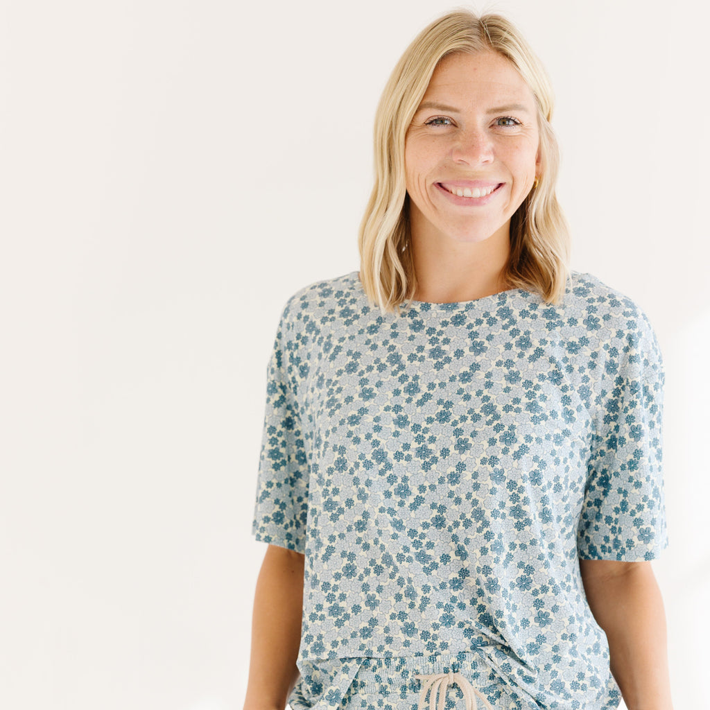 Bluebell Blossoms Small Ribbed Women's Shorts Set